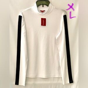 GUESS White Long Sleeve Tee with Black Stripes